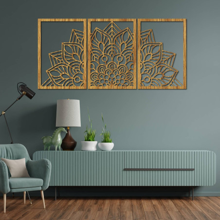 Harmonious black mandala and wooden clock. A perfect addition to any room.