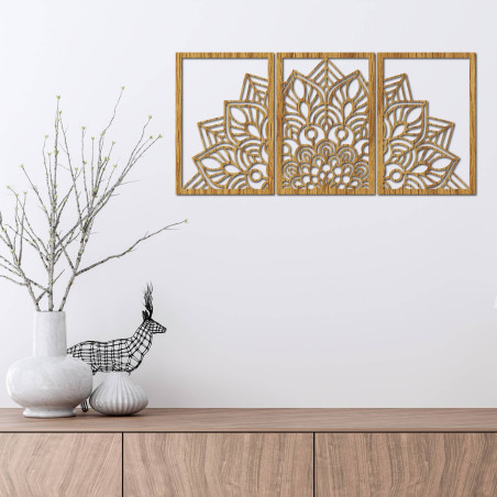 Harmonious black mandala and wooden clock. A perfect addition to any room.