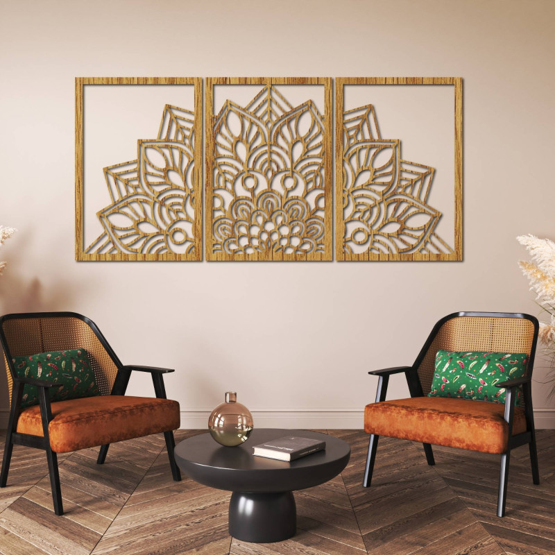 Harmonious black mandala and wooden clock. A perfect addition to any room.