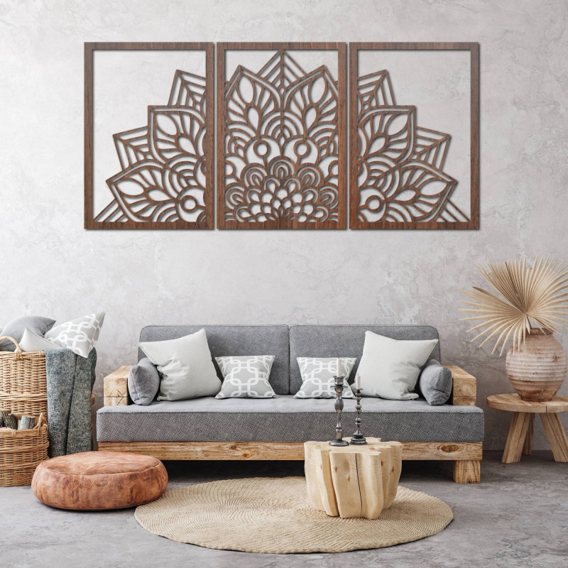 Modern black mandala and wooden clock: Stylish harmony for your home.