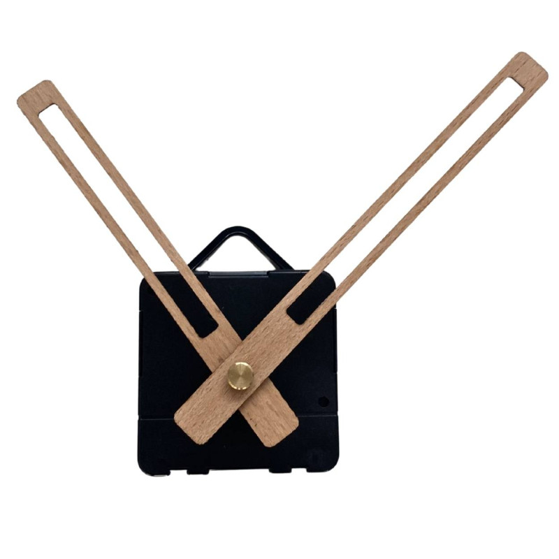Natural wooden clock hands with a quiet quartz movement for a modern interior.