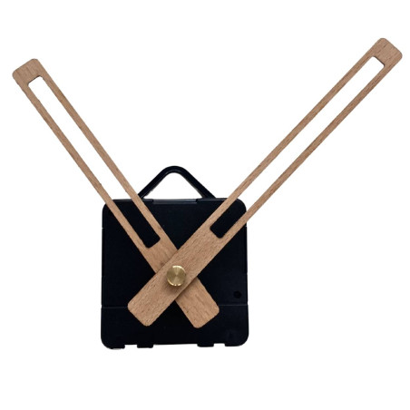 Natural wooden clock hands with a quiet quartz movement for a modern interior.