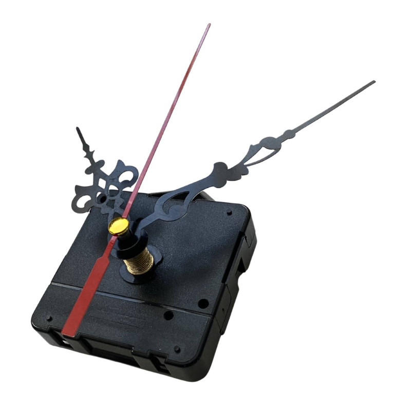 Elegant black aluminum clock hands with a red second hand and precise, silent operation.