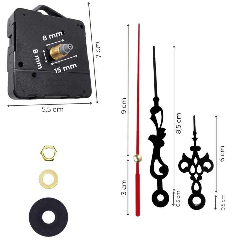 Elegant black aluminum hands suitable for modern and industrial clocks.