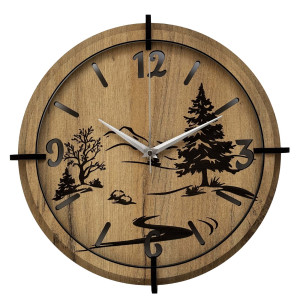 Wooden wall clock with nature motif | Gold Oak 2