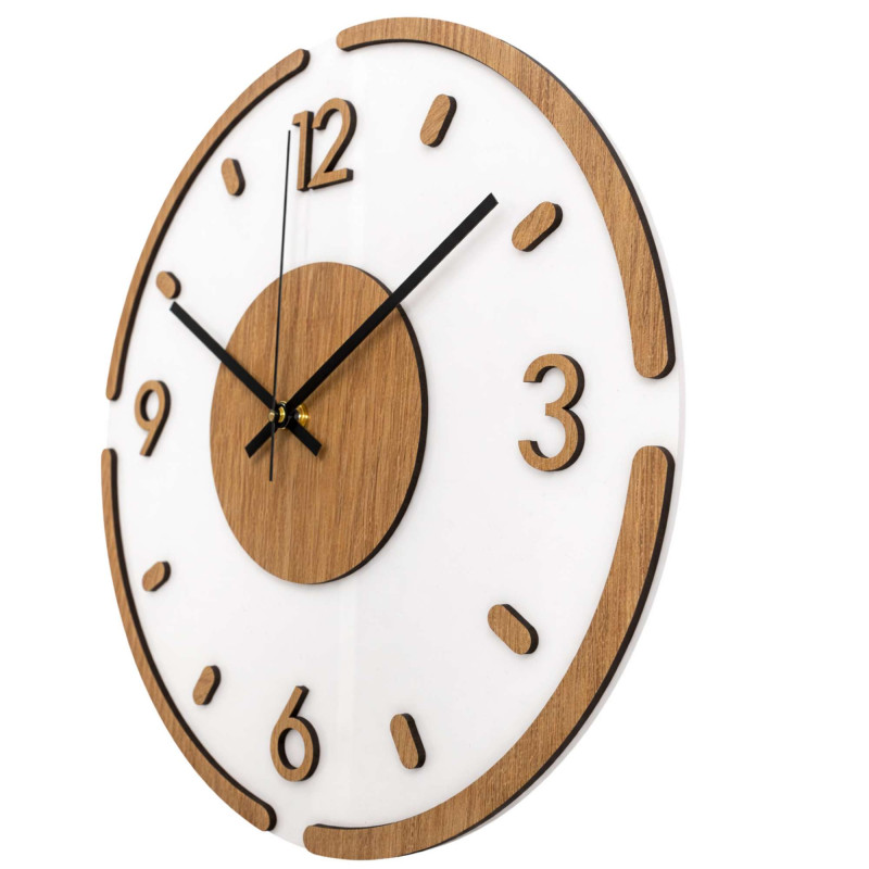 Wall clock Modern Wood & White – 3D Oak decor