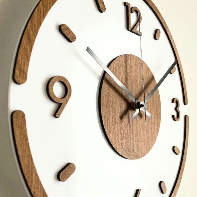 Wall clock Modern Wood & White – 3D Oak decor