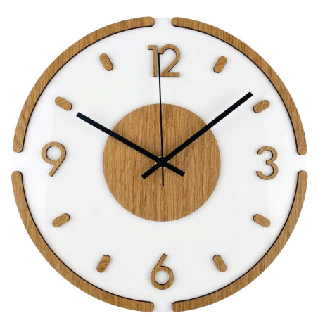 Wall clock Modern Wood & White – 3D Oak decor