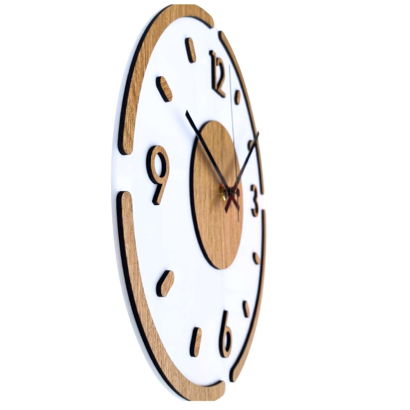 Wall clock Modern Wood & White – 3D Oak decor
