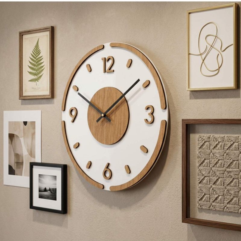 Wall clock Modern Wood & White – 3D Oak decor