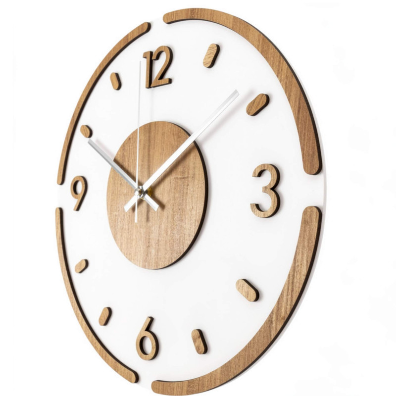 Wall clock Modern Wood & White – 3D Oak decor