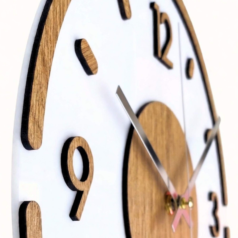 Wall clock Modern Wood & White – 3D Oak decor