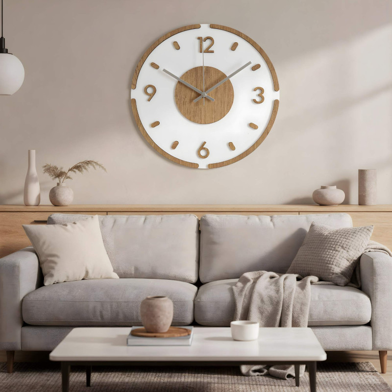 Wall clock Modern Wood & White – 3D Oak decor