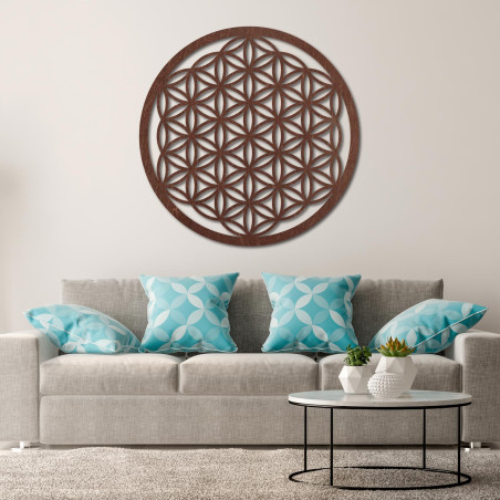 Oak Flower of Life Mandala Wall Art: Sacred Geometry Wood Decor