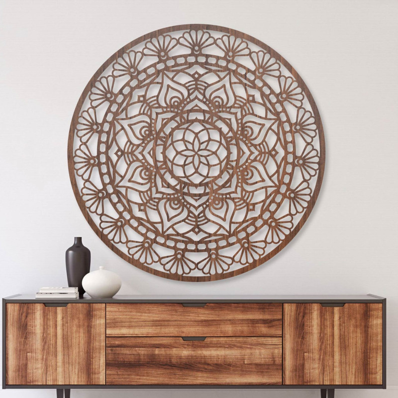 The mandala design is inspired by the ancient symbol of the flower of life, which has appeared in various cultures for centuries