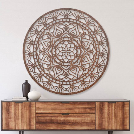 The mandala design is inspired by the ancient symbol of the flower of life, which has appeared in various cultures for centuries