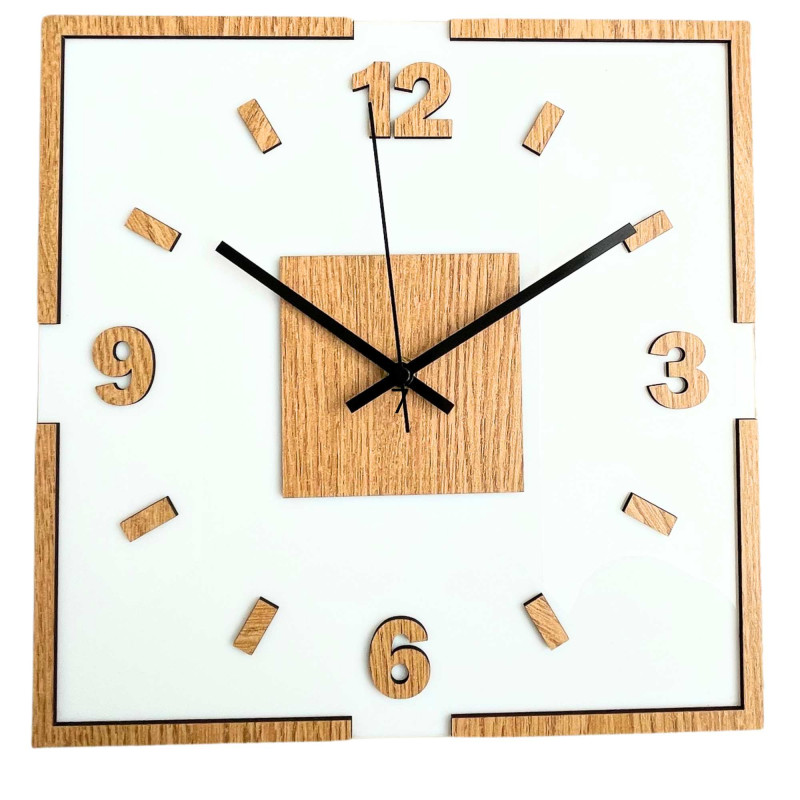 Wall clock white acrylic and oak decor - LONDON