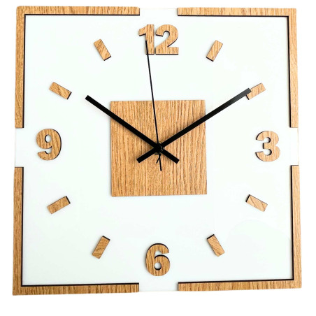 Wall clock white acrylic and oak decor - LONDON
