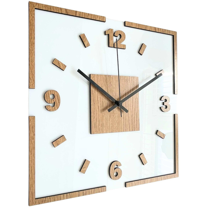 Wall clock white acrylic and oak decor - LONDON