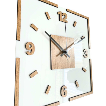 Wall clock white acrylic and oak decor - LONDON