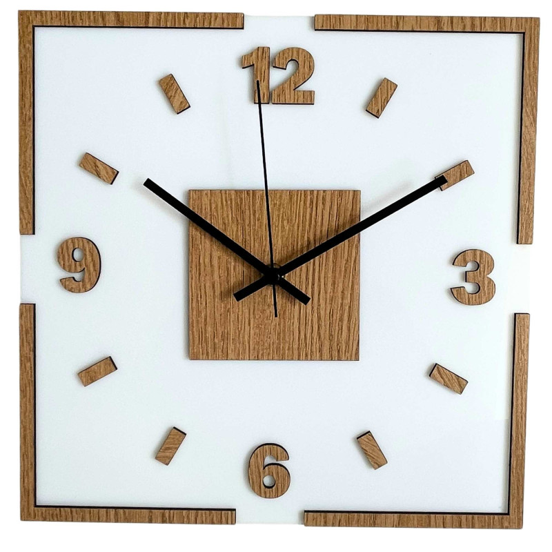 Wall clock white acrylic and oak decor - LONDON