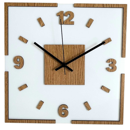Wall clock white acrylic and oak decor - LONDON