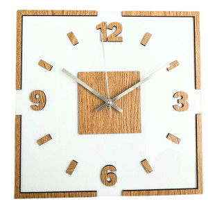 Wall clock white acrylic and oak decor - LONDON 2