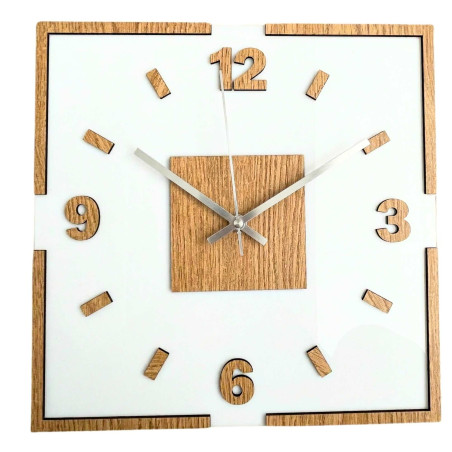 Wall clock white acrylic and oak decor - LONDON