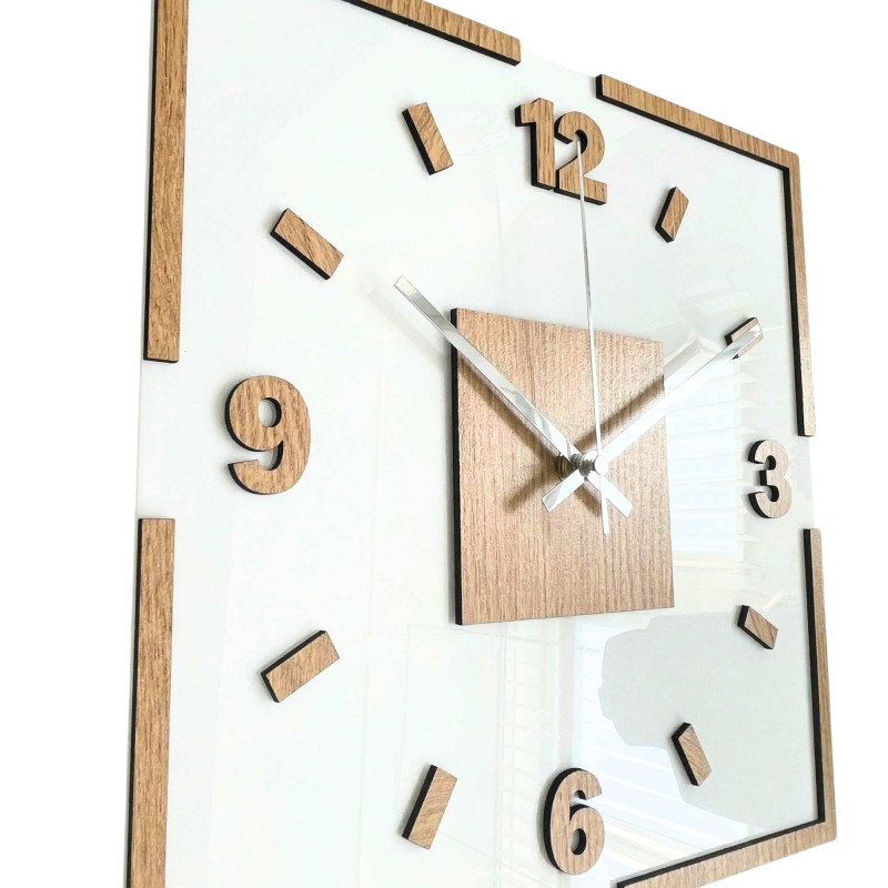 Wall clock white acrylic and oak decor - LONDON