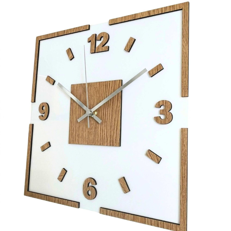 Wall clock white acrylic and oak decor - LONDON