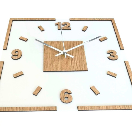 Wall clock white acrylic and oak decor - LONDON