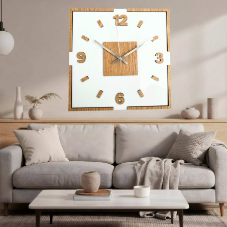 Wall clock white acrylic and oak decor - LONDON