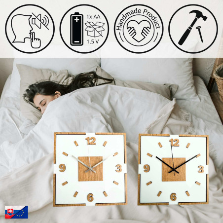 Wall clock white acrylic and oak decor - LONDON
