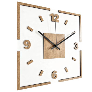 Modern square wall clock in oak decor with white background 2