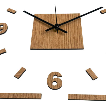 Square wooden wall clock, combination of oak and white, 3D design