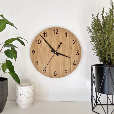 Oak wood wall clock - silent quartz, modern design