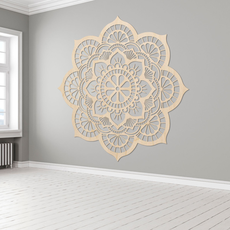 Natural wooden wall decoration in the shape of a blooming flower
