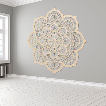 Wooden wall decoration with mandala symbolism lotus flower - MYSTICA