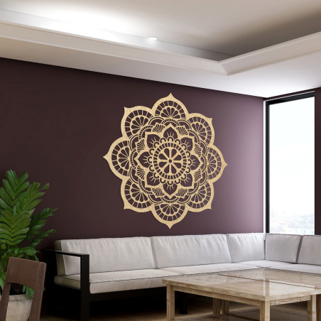 Natural wooden wall decoration in the shape of a blooming flower