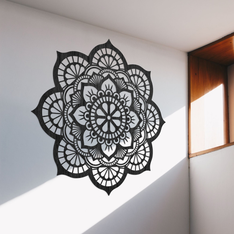 Luxurious wooden mandala for the wall with precise laser cutout