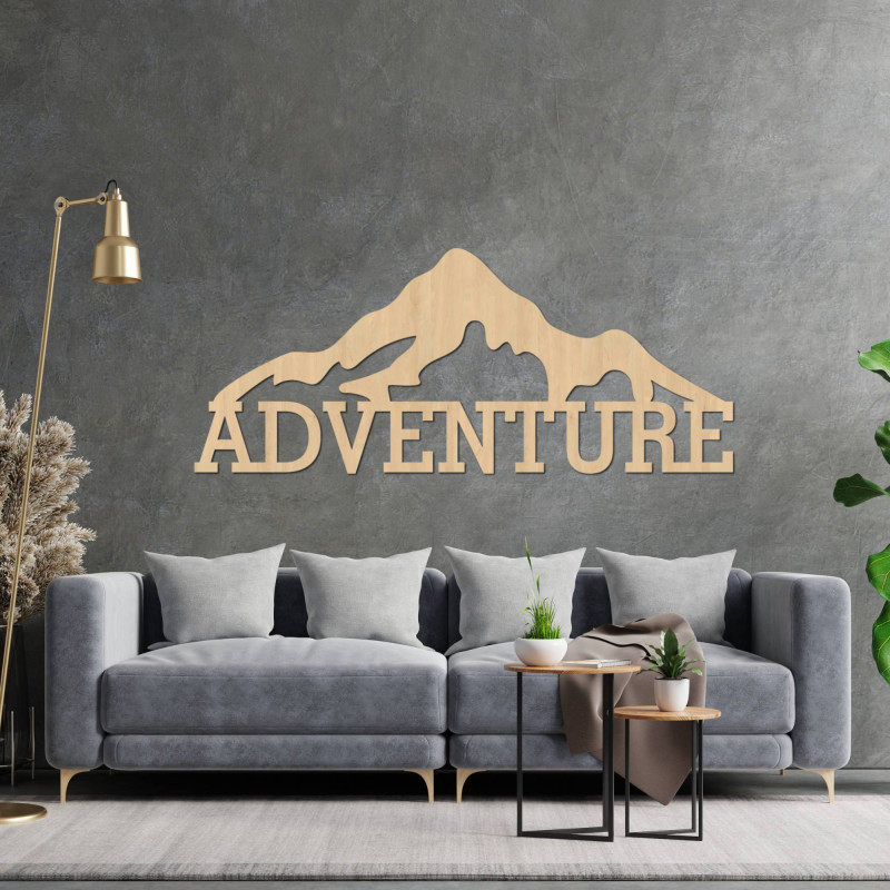 Carved wooden wall painting of a mountain -...