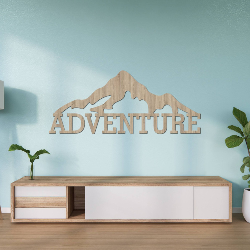 Carved wooden wall painting of a mountain -...