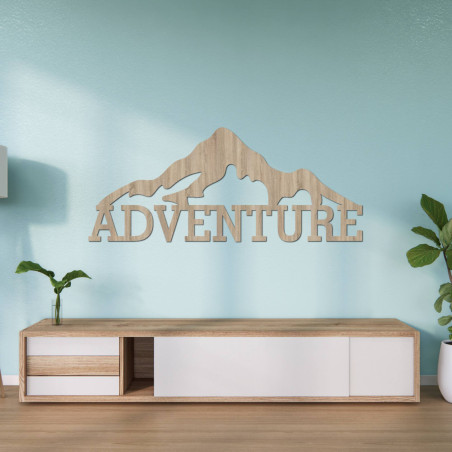 Carved wooden wall painting of a mountain - ADVENTURE