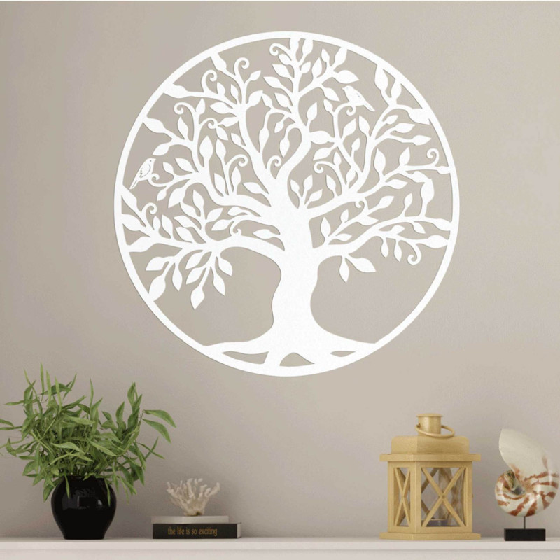 Laser-carved tree in a circle as an elegant wall decoration