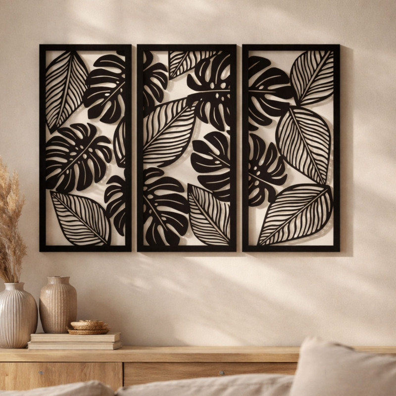 Three-piece monstera painting for nature lovers...