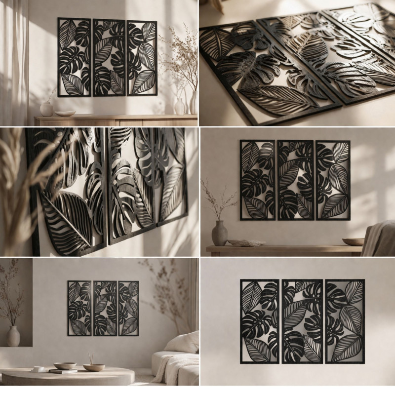 Three-piece monstera painting for nature lovers...