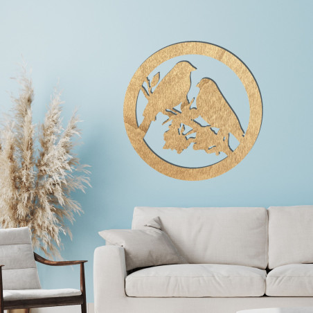 Wooden wall painting birds on a branch - BIERDO