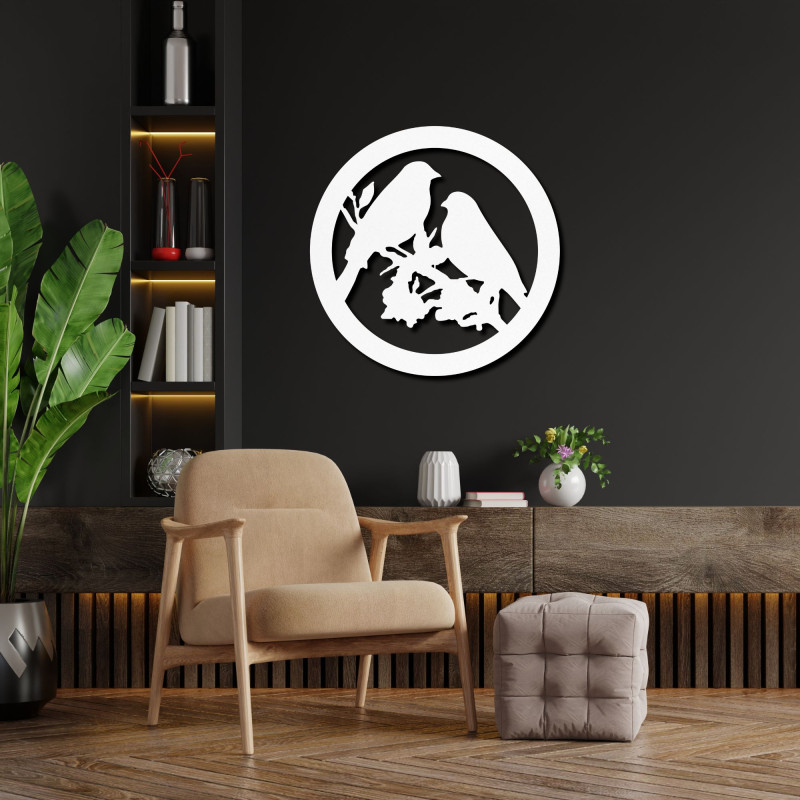 Wooden wall painting birds on a branch - BIERDO