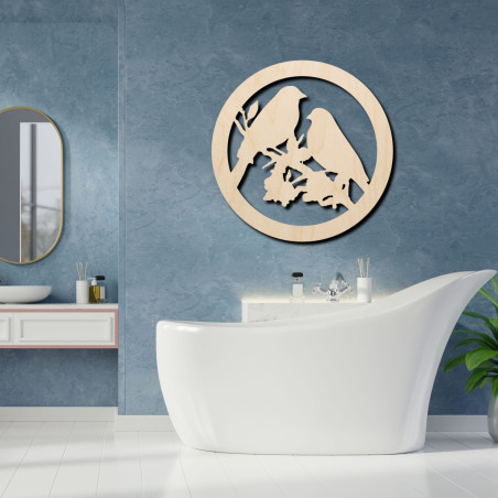 Wooden wall painting birds on a branch - BIERDO