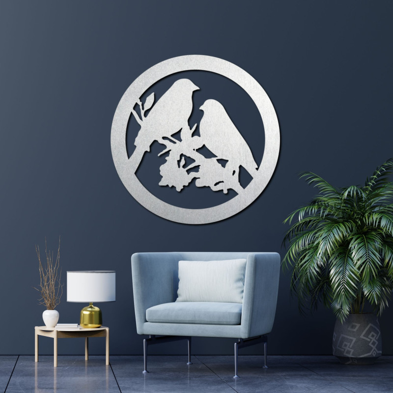 Wooden wall painting birds on a branch - BIERDO